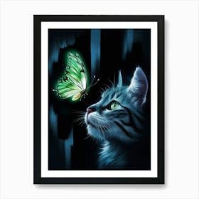 Cat And Butterfly Art Print