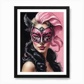 A Woman In A Carnival Mask, Pink And Black (29) Art Print