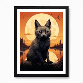 Bat Eared Fox Moon Illustration 1 Art Print