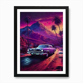 Synthwave aesthetic retro car, 60s car [synthwave/vaporwave/cyberpunk] — aesthetic poster, retrowave poster, vaporwave poster, neon poster Art Print