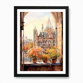 Window View Of Dublin Ireland In Autumn Fall, Watercolour 3 Art Print