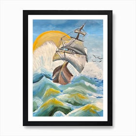 Sailing Ship In Rough Seas Art Print