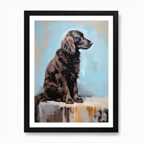 Newfoundland Dog, Painting In Light Teal And Brown 3 Art Print