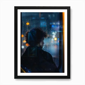 Portrait Of A Woman Looking Out Of A Bus Window Art Print