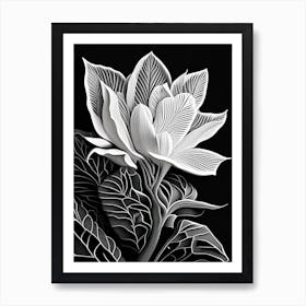 Magnolia Leaf Linocut 3 Art Print