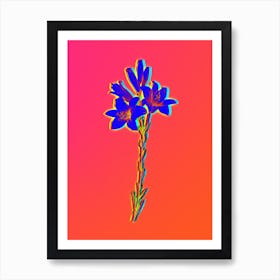 Neon Madonna Lily Botanical in Hot Pink and Electric Blue n.0243 Art Print
