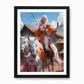 Warrior Wonen on white horse. Lady Samsara on Silver Firefly Art Print