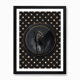 Shadowy Vintage Drooping Star of Bethlehem Botanical on Black with Gold Art Print