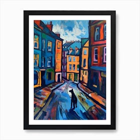 Painting Of A Street In Edinburgh Scotland With A Cat In The Style Of Matisse 4 Art Print