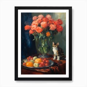 Flower Vase Carnation With A Cat 1 Impressionism, Cezanne Style Art Print