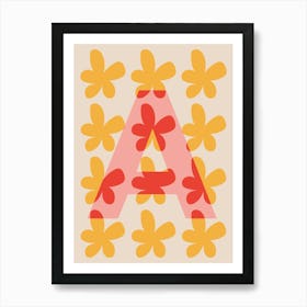 Alphabet Flower Letter A Print - Pink, Yellow, Red Art Print