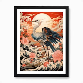 Crane Animal Drawing In The Style Of Ukiyo E 3 Art Print