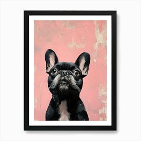 Minimal Frenchie With Pink Background 1 Art Print