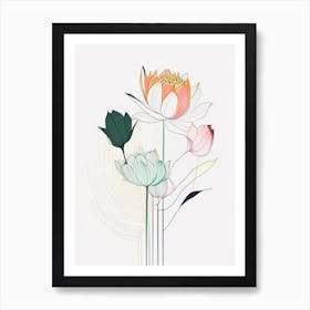 Lotus Flower Bouquet Abstract Line Drawing 1 Art Print