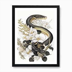 Monocled Cobra Snake Gold And Black Art Print