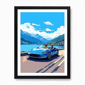 A Mazda Mx 5 Miata Car In The Lake Como Italy Illustration 3 Art Print