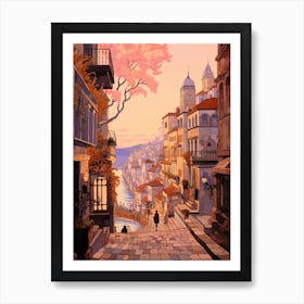 Porto Portugal 2 Vintage Pink Travel Illustration Art Print
