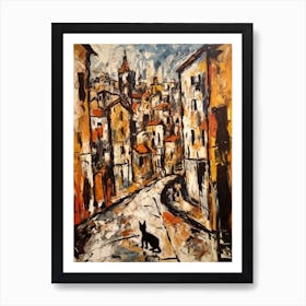 Painting Of A Florence With A Cat In The Style Of Abstract Expressionism, Pollock Style 1 Art Print