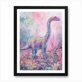 Rainbow Watercolour Dryosaurus Dinosaur 2 Art Print