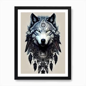 Wolf With Feathers 2 Art Print