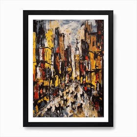 Painting Of A New York With A Cat In The Style Of Abstract Expressionism, Pollock Style 4 Art Print