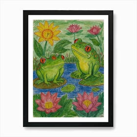 Frogs In The Pond Art Print