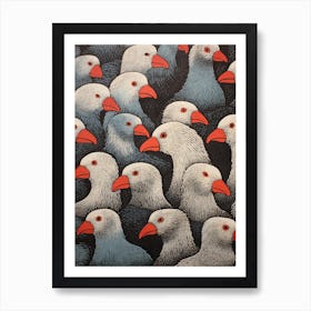 Bird Pattern Linocut Style 6 Art Print