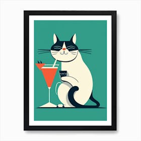 Cat Drinking Martini Art Print