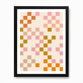 Retro Aesthetic Boho Pink Orange and Terracotta Checkerboard Art Print