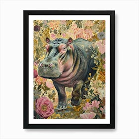 Floral Animal Painting Hippopotamus 1 Art Print