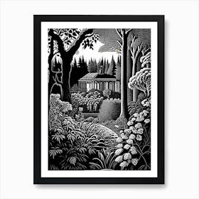 Fredriksdal Museum And Gardens, 1, Sweden Linocut Black And White Vintage Art Print