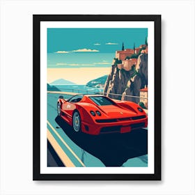 A Ferrari F50 In Amalfi Coast, Italy, Car Illustration 4 Art Print