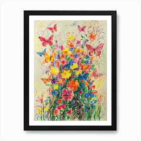 Flowers And Butterflies Art Print