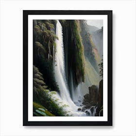 Bridal Veil Falls, New Zealand Peaceful Oil Art  Art Print