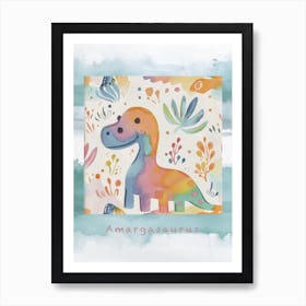 Cute Muted Pastel Amargasaurus Dinosaur 1 Poster Art Print