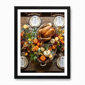 A Rustic Thanksgiving Setting With A Repurposed Vintage Wooden Table Serving As The Centerpiece Ed (3) Art Print