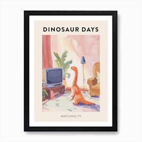 Watching Tv Dinosaur Poster Art Print