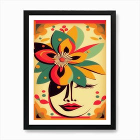 Eclectic Flower Face 1970s Retro Motif Art Print