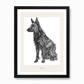 Furry Short Haired Dog Line Sketch 3 Poster Art Print