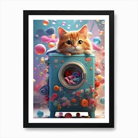 Cat In Washing Machine 13 Art Print