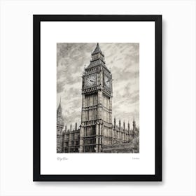 Big Ben London Pencil Sketch 1 Watercolour Travel Poster Art Print