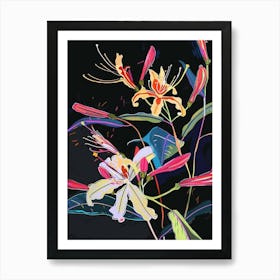 Neon Flowers On Black Honeysuckle 4 Art Print