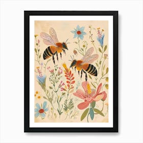 Folksy Floral Animal Drawing Bee 4 Art Print