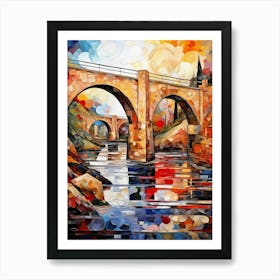 Old Stone Bridge in Autumn II, Abstract Vibrant Colorful Painting in Van Gogh Style Art Print