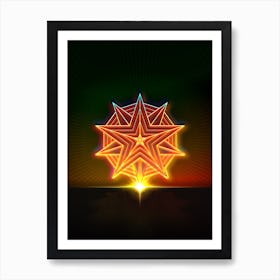 Neon Geometric Glyph in Watermelon Green and Red on Black n.0235 Art Print