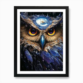 Owl In The Rain Art Print