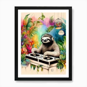 A Sloth Dj 3 Art Print