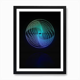 Neon Blue and Green Abstract Geometric Glyph on Black n.0125 Art Print