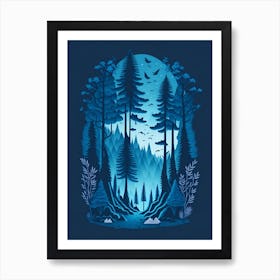 A Fantasy Forest At Night In Blue Theme 38 Affiche