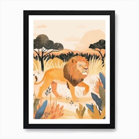 African Lion Hunting In The Savannah Illustration 1 Art Print